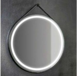 Кръгло огледало с черна кожена рамка и LED осветление 60cm Progetto