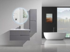 Комплект долен шкаф за баня Елетра 80cm, LED огледало и колона Makena