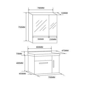 Комплект за баня долен и горен шкаф 49-80 80cm Forma Vita