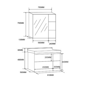 Комплект за баня долен и горен шкаф 972-80 90cm Forma Vita