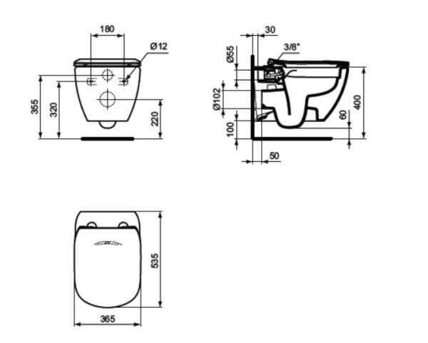 Тоалетна за вграждане с бидетна арматура Tesi Rimls+ Ideal Standard