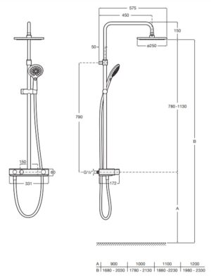 Термостатна колона за душ с кръгла пита Index-T регулираща Roca