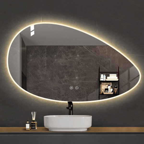 Асиметрично огледало за баня с LED осветление и нагревател 100x60cm