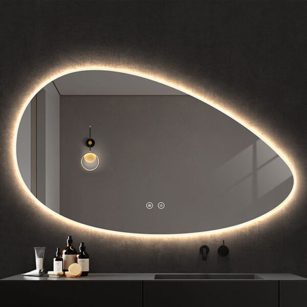 Асиметрично огледало за баня с LED осветление и нагревател 100x60cm