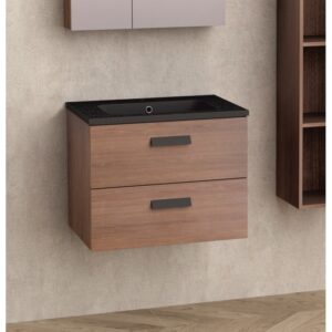 Долен шкаф за баня 64cm ICP 6452 дървесен с черна мивка Inter Ceramic