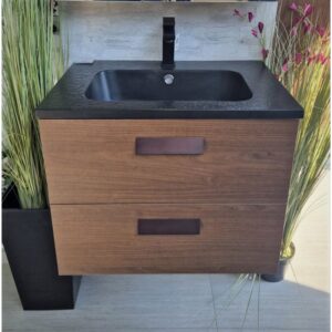 Долен шкаф за баня 64cm ICP 6452 дървесен с черна мивка Inter Ceramic
