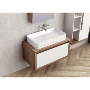 Долен шкаф за баня 80cm ICP 4540-80 бял + дървесен цвят Inter Ceramic